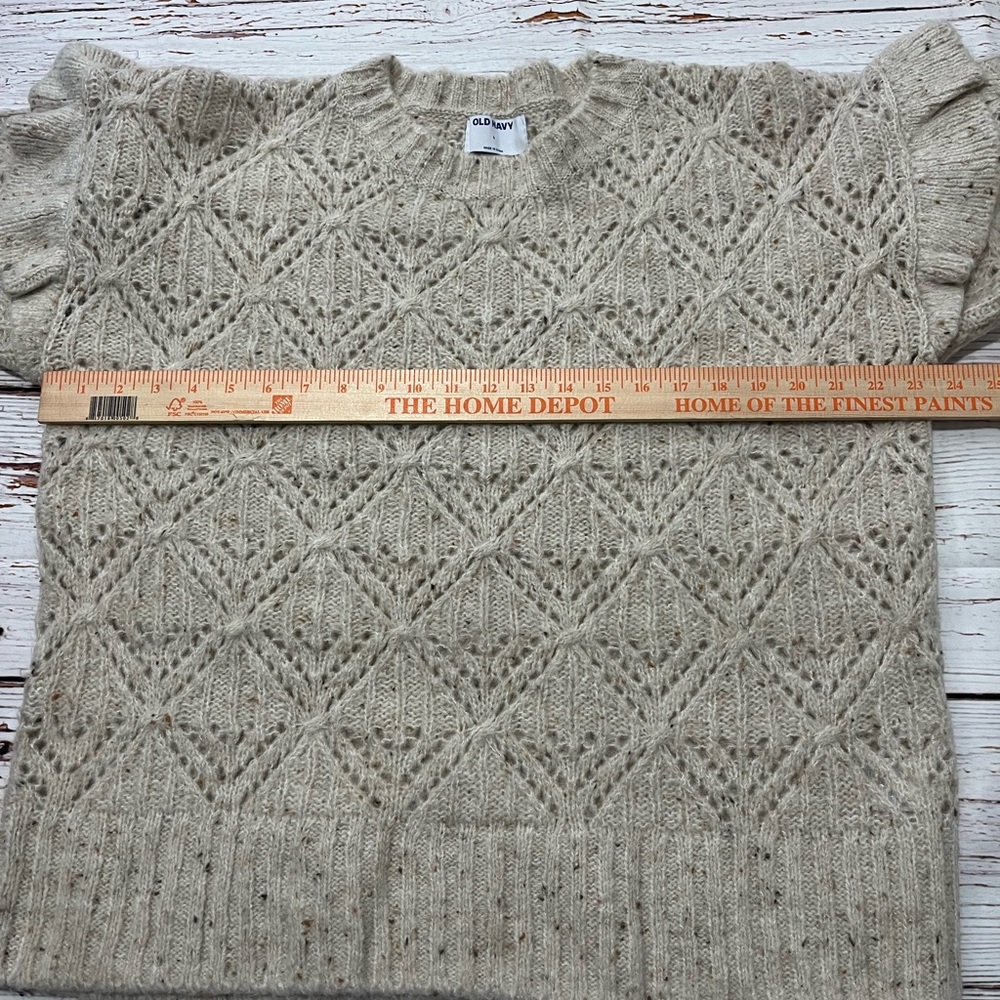 Old Navy Ruffle Sleeve Neutral Oatmeal Knit Sweater size XL Adorable - Picture 10 of 11